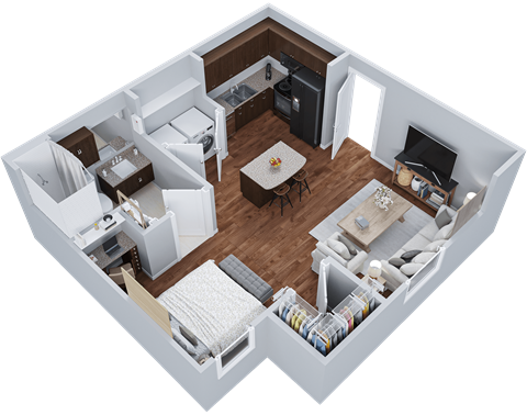 a floor plan of a house with a bedroom and a living room